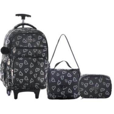 Imagem de Kit Mochila 18 Juvenil 2 Rodas Estampa Coração Passeio Escolar Com Lan
