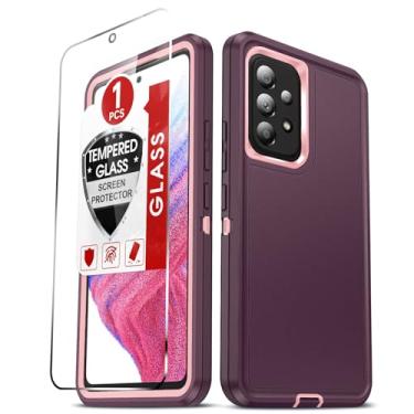 Imagem de LeYi Capa para celular Galaxy-A53-5G: Capa de telefone Samsung A53 com 1 peça de protetor de tela de vidro temperado, capa resistente 3 em 1, capa resistente à prova de choque de grau militar para