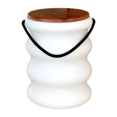 Imagem de Banqueta Baú Ondulada Tampo De Madeira E Alça Em Corda Náutica