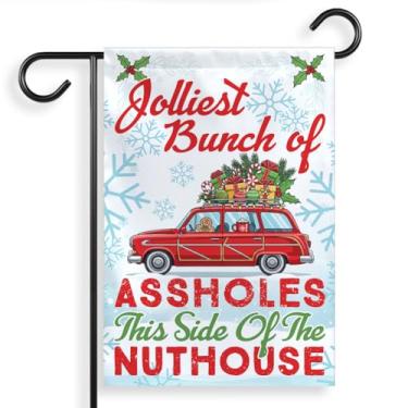 Imagem de VOTANTA (30.5 cm x 45.7 cm) Jolliest Bunch of Assholes This Side of the Nuthouse Garden Flag, Red Car Winter Seasonal Welcome Christmas Saying Yard House Patio Varanda Dupla Face