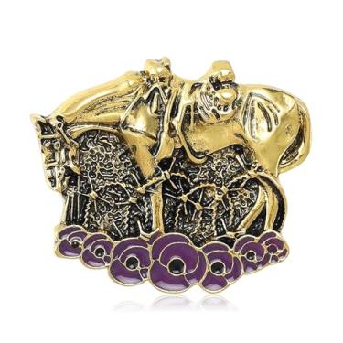 Imagem de Dreuyet Broche de cavalo traje de corrida de cavalos broche de lapela para mulheres homens strass ouro antigo cavalo animal broche roupas acessórios joias, Middle, Latão, Sem Pedra Preciosa