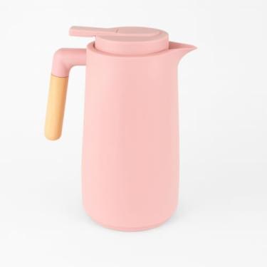 Imagem de Garrafa Térmica com Alça de Madeira, 1 Litro, Plástico, Conserva Quente e Frio, Preta (ROSA)