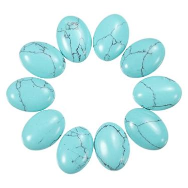 Imagem de Generic Pedra oval plana, cabochão oval, 18 mm x 13 mm, cabochão de pedra natural para fazer joias, porta-retratos faça você mesmo, decoração de casa (pacote com 10, turquesa)