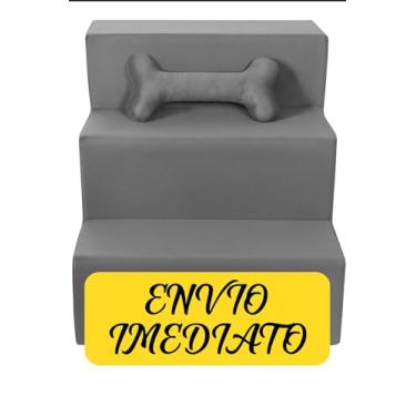 Imagem de Escada Escadinha para Pet 3 Degraus Gato e Cachorro Ideal para Sofá e Cama Espumada Resistente Luxo (com Osso incluso) Suporta até 60Kg (Cinza) - Jrc Moveis