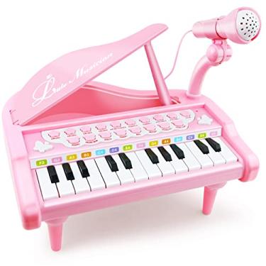 Imagem de Love&Mini Brinquedo De Teclado De Piano Para Meninas - 24 Teclas Instrumentos De Brinquedo Musical De Piano Para Crianças Com Microfone, Brinquedos De Piano Rosa Para 1 2 3 Anos De Idade Meninas Anive