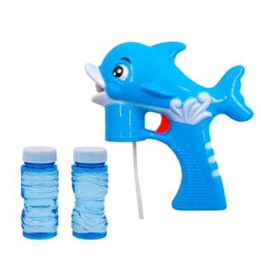 Imagem de Lança Bolhas de Sabão Golfinho Musical com LED, Plástico, 17x18x6.5cm, 2 Refis Inclusos, Funciona com 3 Pilhas AA (Azul)