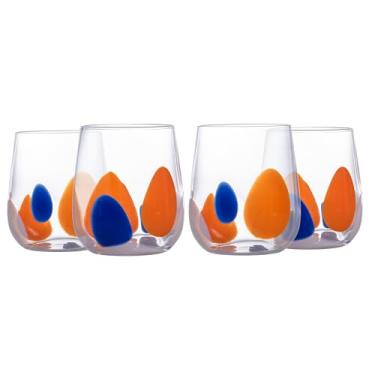 Imagem de Jogo de 4 Copos - Petala - Vidro - 480ml - Laranja/Azul/Branco - Fracalanza