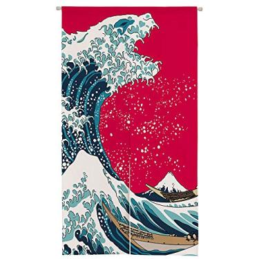 Imagem de Ofat Home Pintura japonesa Hokusai Noren A Grande Onda Kanafawa e tapeçaria artística para decoração de quarto de parede, vermelha, personalizável, 85 cm x 149 cm