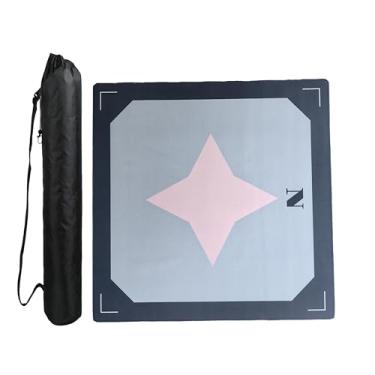 Imagem de Noise Reducing Mahjong Mat with Non-Slip Rubber Base & Geometric Compass - Double Gray Rings, 31.5x31.5 Inch Pink Gaming Mat for Mahjong, Poker, Board Games with Carry Bag