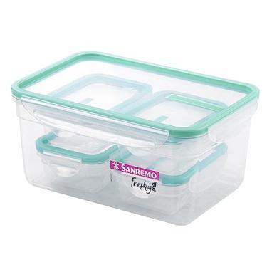 Imagem de Sanremo - Conjunto de 5 Potes Herméticos Plásticos Retangulares e Tampa com Travas, Linha Freshy