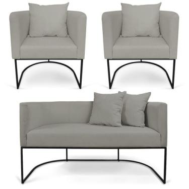 Imagem de Kit 01 Namoradeira 02 Lugares e 02 Poltronas Paola Linho Grafite A26 B