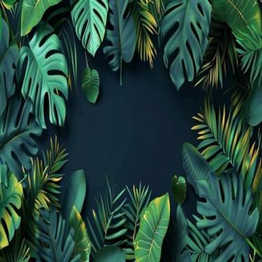 Imagem de Quadro Decorativo Tropical com Estampa Leaves e Monstros em Fundo Escuro - Arte Moderna para Sala e Quarto 50x50cm