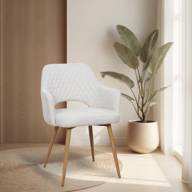 Imagem de Cadeira De Jantar Dakota Estrutura Aço Carbono Laminado Natural Com Estofado Linho Cru