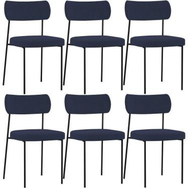 Imagem de Kit 06 Cadeiras Sala De Jantar L02 Suede Azul Marinho