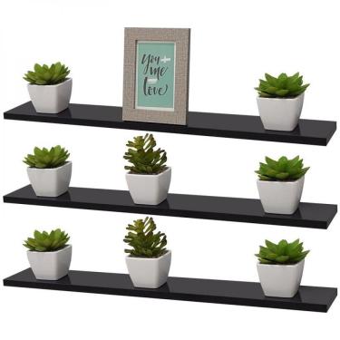 Imagem de Kit 3 Prateleiras 50 X 15cm Preta Suporte Invisível