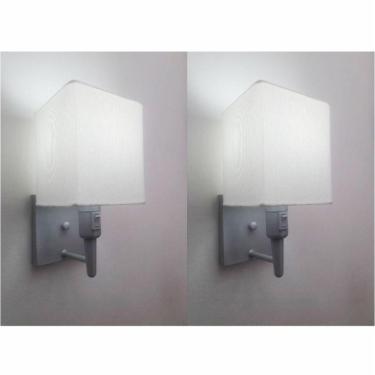 Imagem de Kit-2 Arandela Quadrada Md-2019 Cinza C- Inter Liga E Desl Cúpula Em Tecido Branco - Bivolt