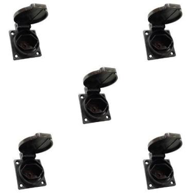 Imagem de Kit 5 tomada de embutir linha tbsen ind. 2p+t 20a  preta  com tampa - 