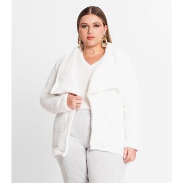 Imagem de Casaco Feminino Plus Size Em Tweed Secret Glam Bege-Feminino
