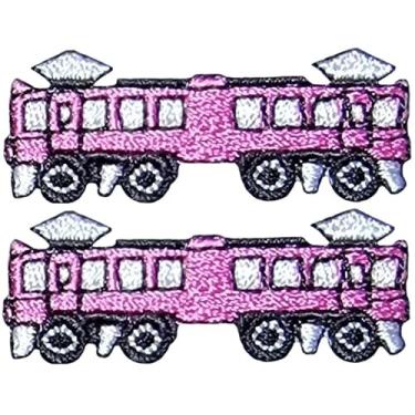 Imagem de Papapatch Conjunto 2 de pequenos mini trem a vapor fofo retrô desenho animado de motor infantil reparação de roupas bolsas decalque aplique decorativo ferro costurado em remendos bordados (TRAIN-03