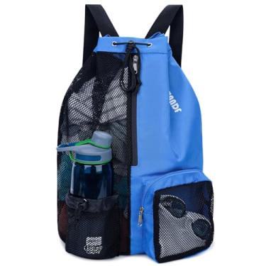 Imagem de Mochila de natação com cordão de malha com bolso molhado para natação, academia e equipamento de treino (azul marinho), Azul marinho, X-Large, Mochila com cordão