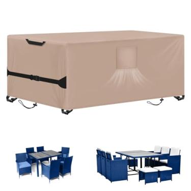 Imagem de Kovshuiwe Capa de mesa retangular resistente para pátio – capas de móveis de jardim para sombra e chuva, tecido Oxford 600D, impermeável, mesa de jantar e cadeiras, capa de móveis 193 cm C x 137 cm L
