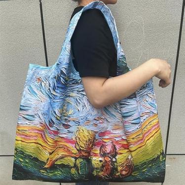 Imagem de 1 bolsa de ombro feminina, leve e dobrável, bolsa de compras reutilizável, pintura a óleo, estilo 3