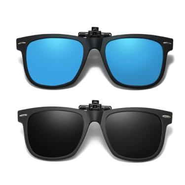 Imagem de Trysee Óculos de sol com clipe sobre óculos de grau para meninos e meninas de 6 a 12 anos polarizados, proteção UV400, flip up TS-CO-J31, D08 pacote com 2 (preto + preto/azul), Medium