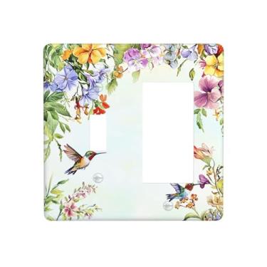 Imagem de JDAKHD Placa decorativa para interruptor, beija-flores e arte floral em aquarela, interruptor de 2 gangues e placa de parede Rocke, pássaros botânicos tropicais, placa decorativa elétrica para cozinha