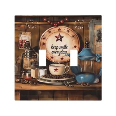 Imagem de DWBGUO Capa decorativa de placa de interruptor com grãos de café vintage design de placa de madeira retrô placa de parede 2 gangues exclusivo interruptor duplo interruptor de luz dupla capas de