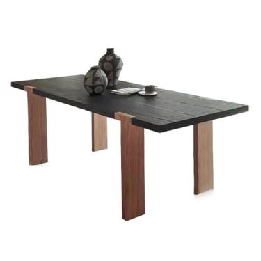 Imagem de Mesa de trabalho Mesa de madeira maciça estilo minimalista moderno, mesa jantar preta fosca, escritório retangular pinho para conferências e estação trabalho(L)