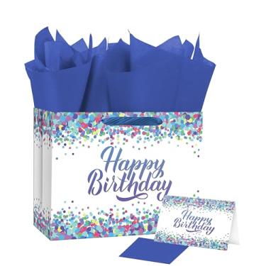 Imagem de Ranfashiong Bolsa extra grande de presente de feliz aniversário de 40 cm com papel de seda e cartão comemorativo, para homens, mulheres, embrulho de festa infantil