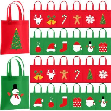 Imagem de Amylove 48 peças de sacos de presente de Natal, 12 padrões, reutilizáveis, não tecidos, sacolas de presente com alça para embrulhar lembrancinhas de festa de Natal, Natal, Natal, 48 peças