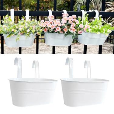Imagem de Plantadores de grade de varanda de 30,5 cm, vaso de flores para pendurar ao ar livre para cerca, elegante vaso de flores para varanda de metal para ervas e suculentas (branco, pacote com 2)