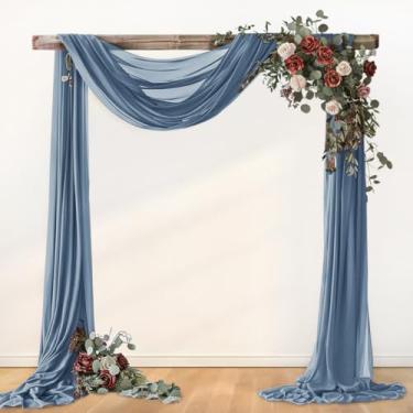 Imagem de Loopiske Tecido drapeado de arco de casamento azul empoeirado 1 painel 73,7 cm x 6,5 jardas cortinas de pano de fundo transparente cortina de chiffon para cerimônia de casamento, festa de aniversário