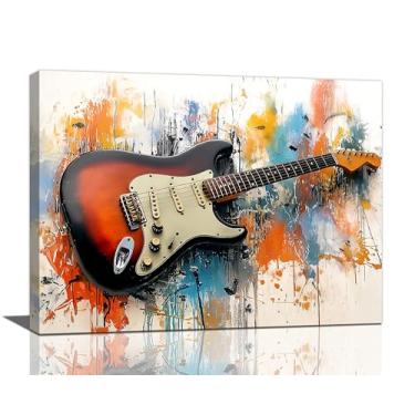 Imagem de Arte de parede de guitarra decoração de parede imagens de música Graffti instrumentos musicais impressões em tela pintura arte respingo decoração para sala de música quarto sala de estar presentes