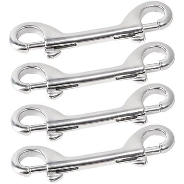 Imagem de 4 ganchos de pressão de extremidade dupla, clipes de aço inoxidável marinho para coleira de cachorro, equipamento ao ar livre, porta-chaves e uso em viagens