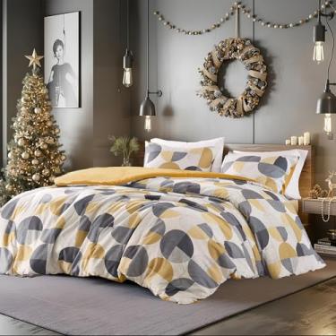 Imagem de Regency Heights Conjunto de edredom Queen estampado em três tons, 3 peças, microfibra ultramacia, quente e aconchegante para todas as estações, amarelo mostarda e cinza