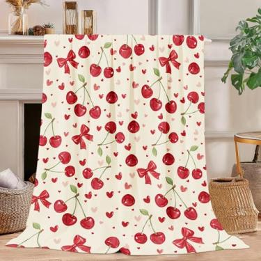 Imagem de Cobertor de cereja cobertor de cereja super macio flanela presentes para meninos meninas homens mulheres amantes adultos coisas para decoração de quarto de sofá-cama 101 x 127 cm