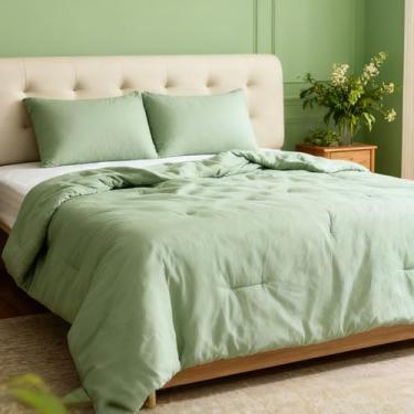 Imagem de Yuexiu Conjunto de edredom king size, 3 peças, cama em uma bolsa, leve e sólido para todas as estações, inclui 1 edredom tamanho king (264 x 228 cm) e 2 fronhas (51 x 91 cm) (verde, 264 x 228 cm)