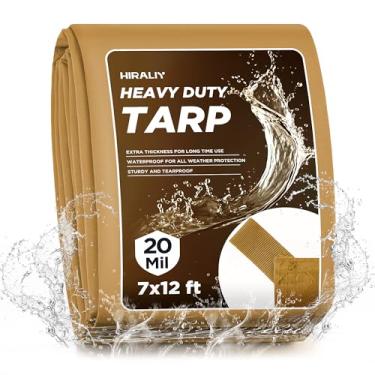 Imagem de HIRALIY Lona impermeável resistente de 20 mil, lona marrom de 2,1 x 3,6 m com laços reforçados, lona Oxford multiuso para lenha, telhado, acampamento, piscina