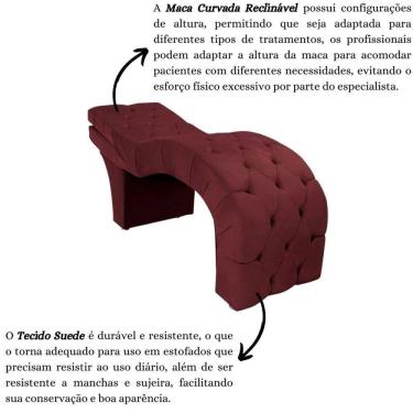 Imagem de Maca Estética Estofada Reclinável Ergonômica Suede Sabrina Cor:bordô