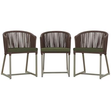 Imagem de 3 Cadeiras De Jantar Noronha Fendi Corda Náutica E13 Trama Marrom