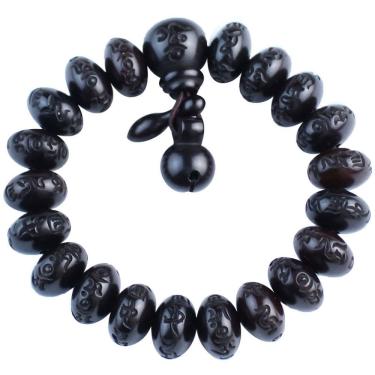 Imagem de Pulseira de mantra de seis palavras esculpida em madeira, ábaco de 15 mm