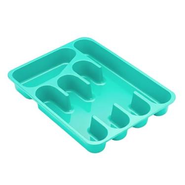 Imagem de Porta Talher 5 Divisórias Organizador Separador De Gaveta De Cozinha Utensílios Resistente Cores (Azul Turquesa)