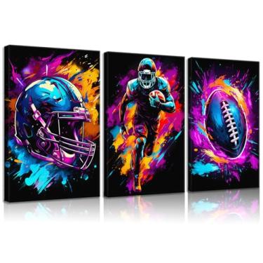 Imagem de ZUGHRERF 3 peças de arte de parede em tela de futebol aquarela cor respingo tinta rúgbi pôster graffiti legal jogo esporte imagem impressão arte para meninos adolescentes crianças quarto sala de jogos