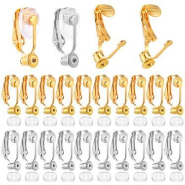 Imagem de Conversor de brincos com clipe de 20 peças, com 20 almofadas confortáveis de silicone, converte brincos perfurados em clipes não perfurados para uso sem dor, tom prateado e dourado