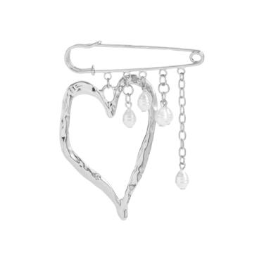 Imagem de Broches de segurança dourados prateados para mulheres punk coração pérola pingente borla broches de segurança alfinetes vintage suéter xale colarinho alfinete mochila roupas emblemas calças corrente