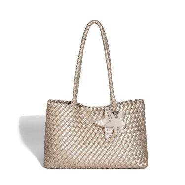 Imagem de Bolsas transversais de tecido para mulheres bolsa de ombro feita à mão bolsa de ombro pequena bolsa de couro PU bolsa bolsa de couro, Dourado