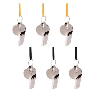 Imagem de Pacote com 6 apitos de metal com cordões: Tom nítido para uso esportivo e seguro – Design de treinador, opções de aço inoxidável de grau adulto ideais para treinadores, instrutores, árbitros e