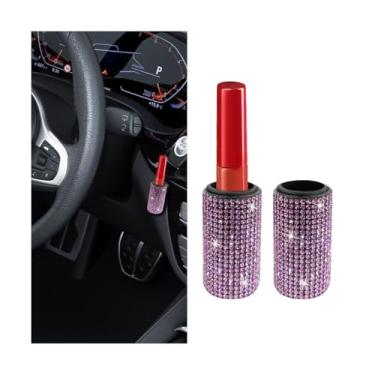 Imagem de AICEL Suporte de batom de carro brilhante, 2 peças de strass de cristal forte adesivo para veículos suporte de protetor labial vertical, acessórios de decoração de interiores automotivos brilhantes